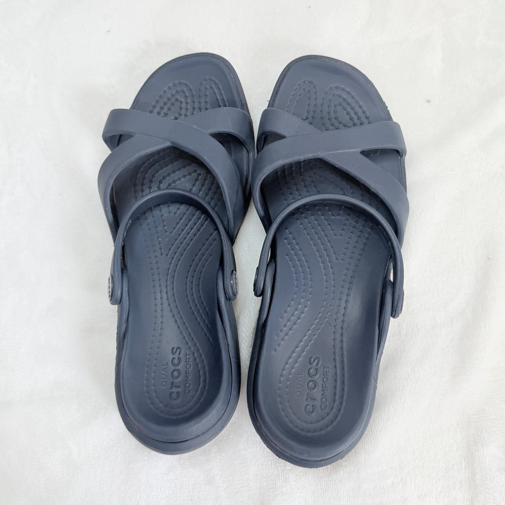 Crocs Swiftwater Sandals Women Size 7 Navy Blue Excellent Strappy Sporty Comfort